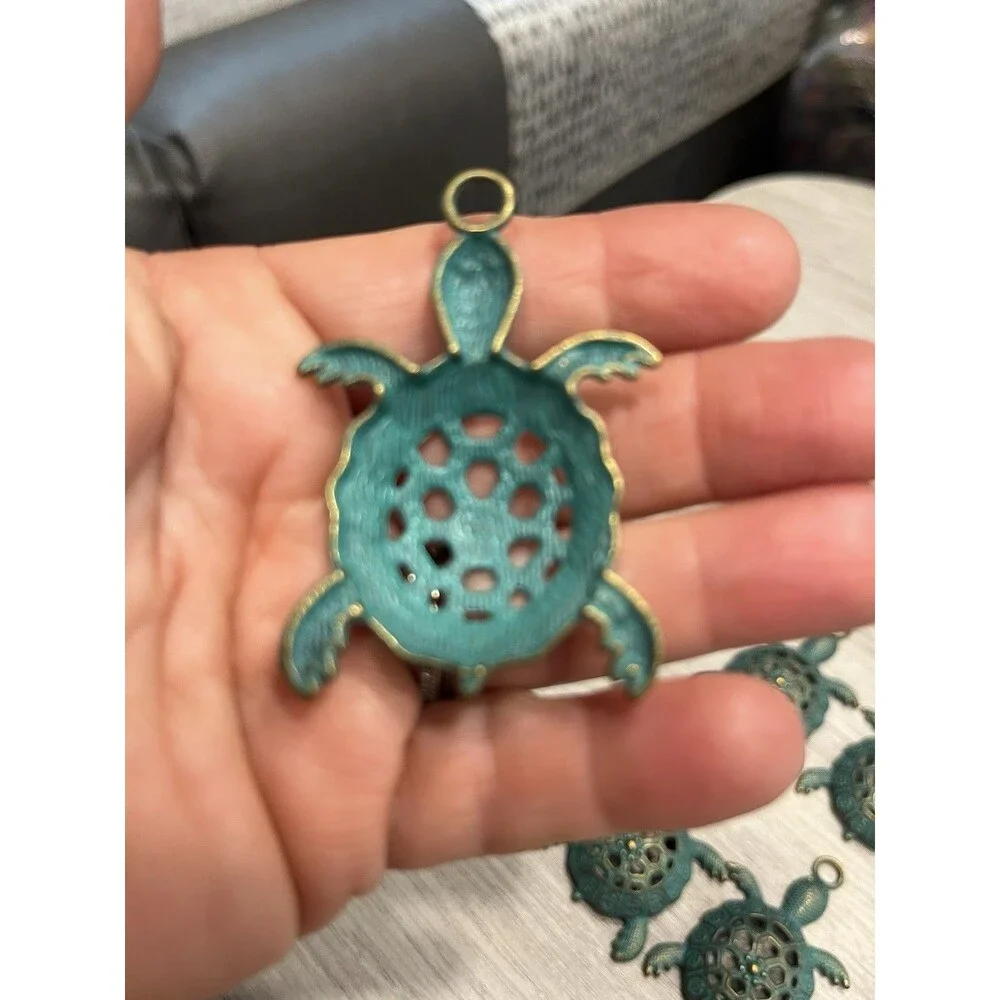 12 Nautical Green Sea Turtles Beach Theme Shower Curtain Hooks, 14 Shower Hooks